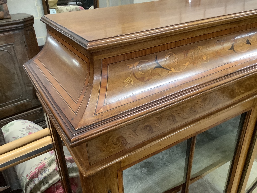 An Edwardian marquetry inlaid mahogany display cabinet, width 97cm depth 34cm height 1252cm